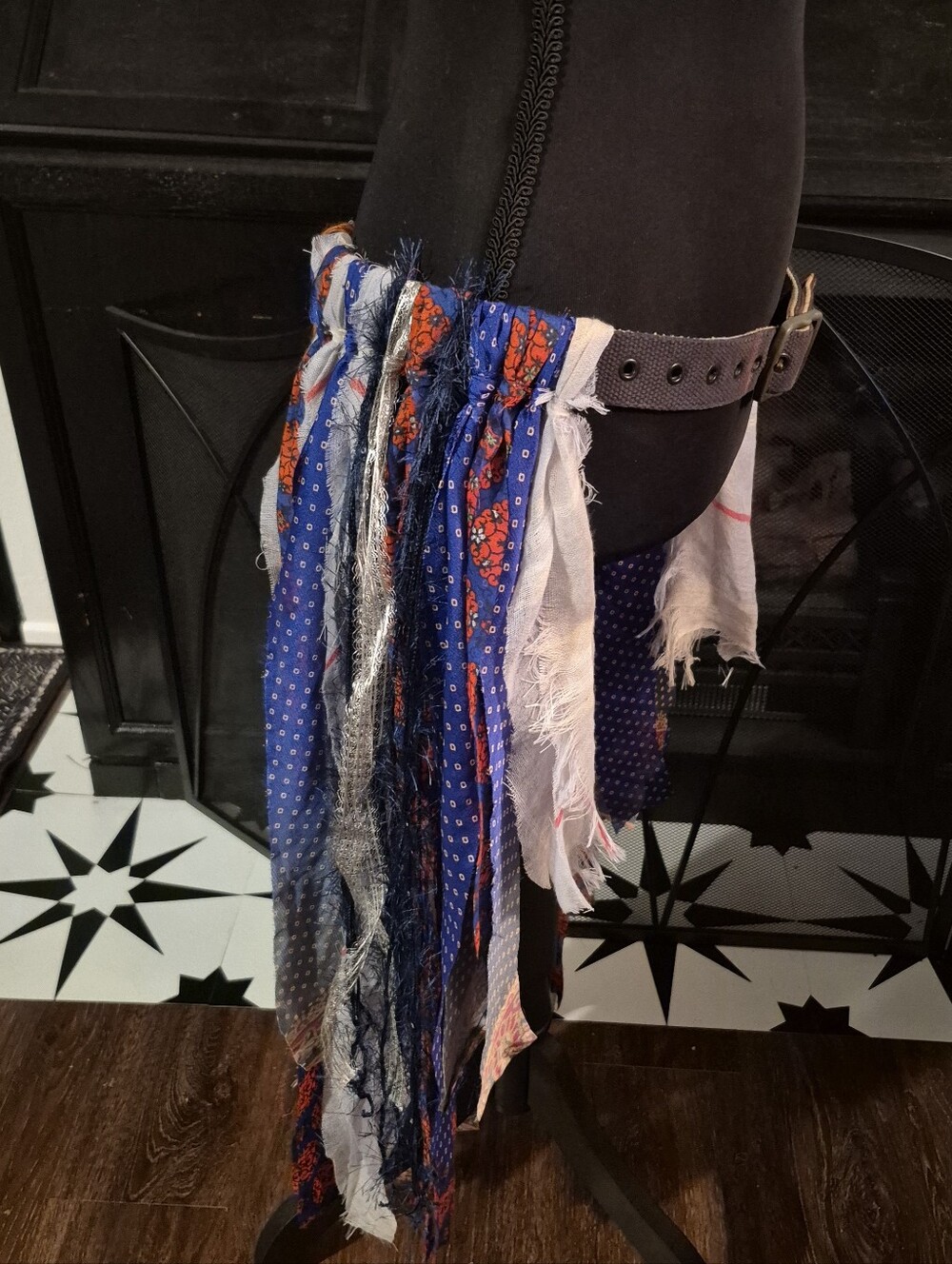 Upcycled Handmade Boho Scrap Fabric Belt Skirt Festival OOAK